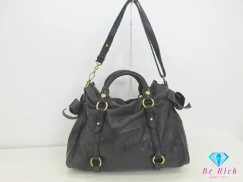 Miu Miu Handbag shoulder bag Black Leather Gathered Tote